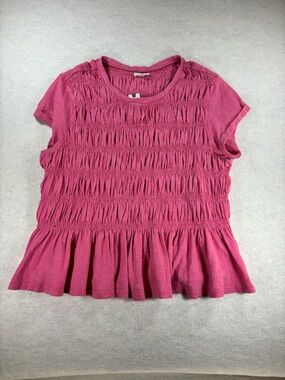 The Tabby Ruched Cap-Sleeve Tee by Pilcro Anthropologie Pink/Rose Size Large
